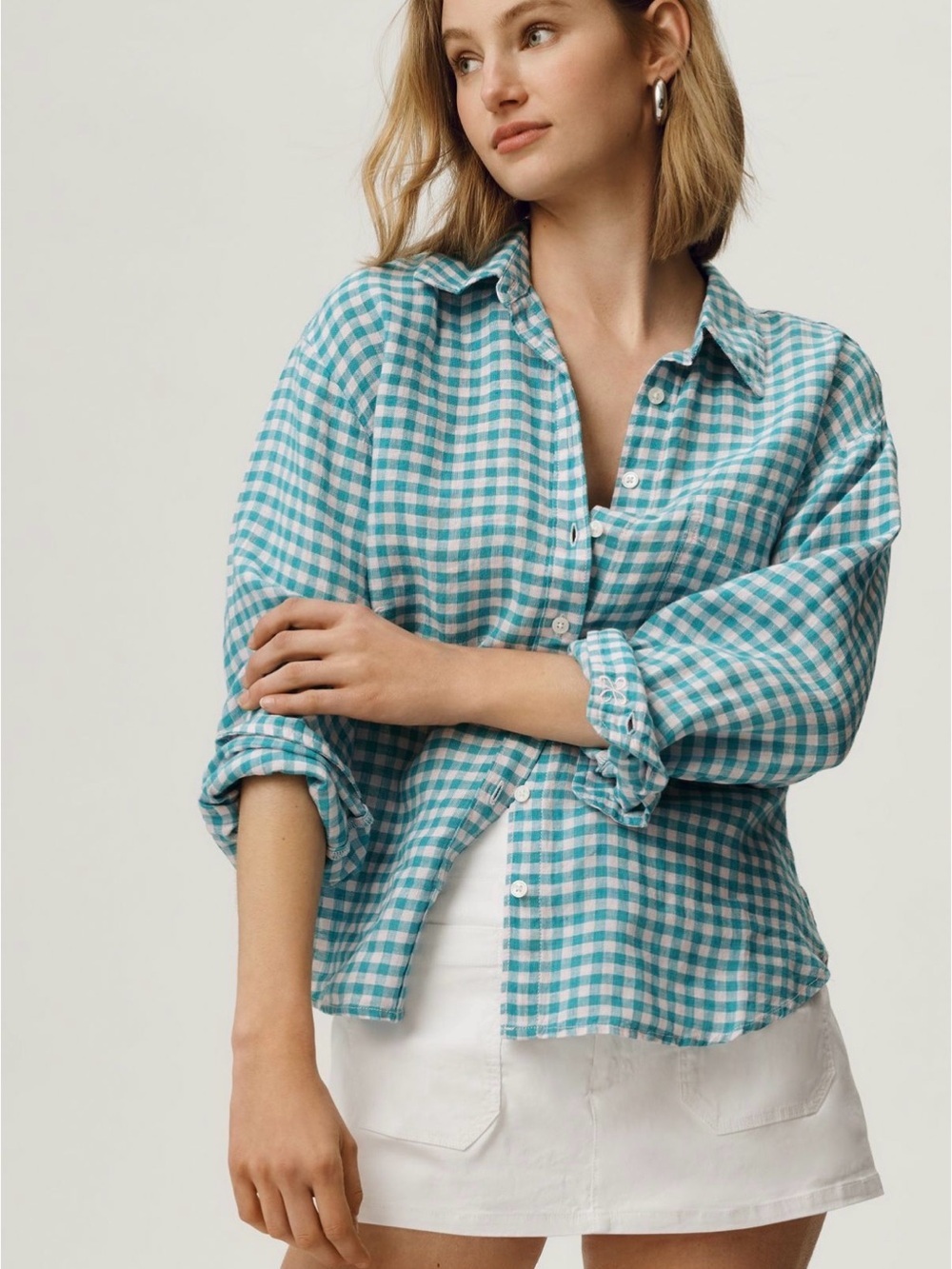 Anthropologie Maeve | Shrunken Bennet 100% Linen Buttondown Shirt NWT